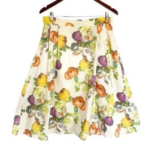 Dotsy's Botique‎ 100% Linen Floral Flared Midi Skirt Size L Cottagecore Romantic